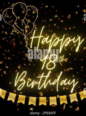 HAPPY 18. BIRTHDAY Schwarze goldene Karte Einladung zur Feier. Premium, Luxus, Design, einzigartig. Stockfoto