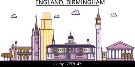 Großbritannien, Birmingham Tourismus Wahrzeichen, Vector City Travel Illustration Stock Vektor