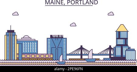 USA, Portland City Tourismus Wahrzeichen, Vector City Reise Illustration Stock Vektor