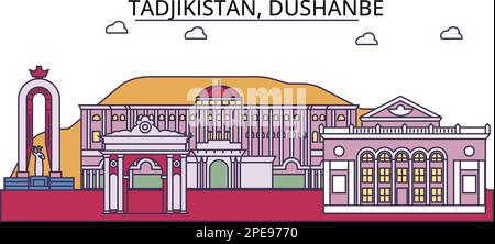 Tadschikistan, Tourismus-Wahrzeichen der Duschanbe, Vektorstadt-Reise-Illustration Stock Vektor