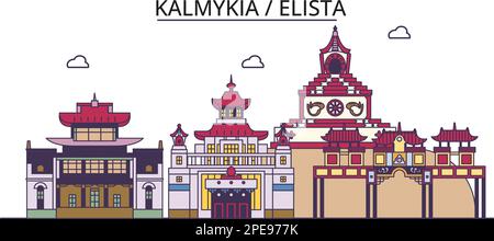 Russland, Elista Tourismus Wahrzeichen, Vektor-Stadt-Reise Illustration Stock Vektor
