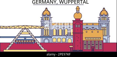 Deutschland, Wuppertal Tourismus-Wahrzeichen, Vektorstadtfoto Stock Vektor