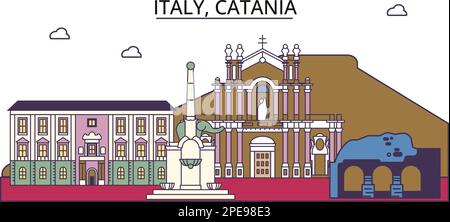 Italien, Catania Tourismus Wahrzeichen, Vektorstadt Reise Illustration Stock Vektor