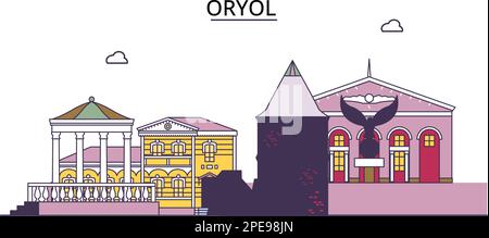 Russland, Oryol Tourismus Wahrzeichen, Vector City Reise Illustration Stock Vektor