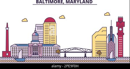 USA, Baltimore Tourismus Wahrzeichen, Vector City Travel Illustration Stock Vektor