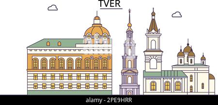 Russland, Tver Tourismus Wahrzeichen, Vektorstadt Reise Illustration Stock Vektor