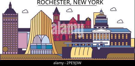 USA, New York Rochester Tourismus Wahrzeichen, Vector City Reise Illustration Stock Vektor