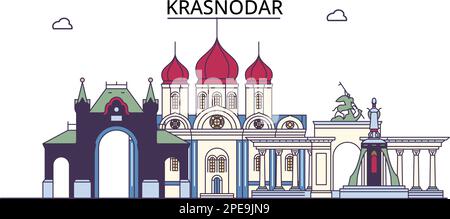 Russland, Krasnodar Tourismus Wahrzeichen, Vektor-Stadt Reise Illustration Stock Vektor