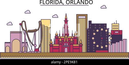 USA, Touristenattraktionen in Orlando, Vector City Travel Illustration Stock Vektor