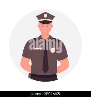 Polizist mit den Händen hinter dem Rücken. Lächelnder junger Polizist, Vektorbild Stock Vektor