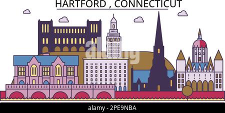 Vereinigte Staaten, Hartford Tourismus Wahrzeichen, Vector City Travel Illustration Stock Vektor