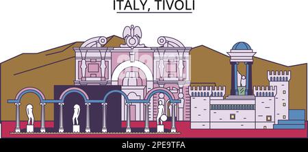 Italien, Tivoli Touristenattraktionen, Vektor-Stadt-Reise-Illustration Stock Vektor