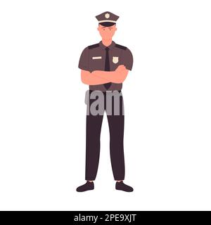 Stehender Polizist mit gekreuzten Armen. Selbstbewusster Polizeibeamter Vektorbild Stock Vektor