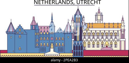 Niederlande, Utrecht Touristenattraktionen, Vektor-Stadt-Reise Illustration Stock Vektor