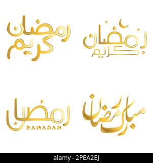 Elegantes Golden Ramadan Kareem Vektordesign mit arabischer Kalligraphie für muslimische Festivals. Stock Vektor