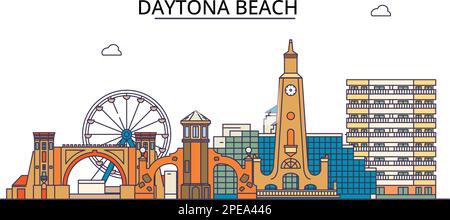 Vereinigte Staaten, Daytona Beach Tourismus Wahrzeichen, Vector City Reise Illustration Stock Vektor