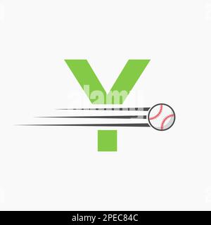 Anfangsbuchstabe Y Baseball-Logo mit beweglicher Baseball-Ikone Stock Vektor