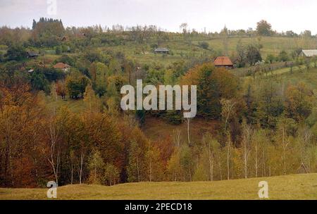 Herbstlandschaft in Alba County, Rumänien, 2003 Stockfoto