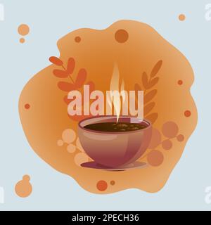 Eine Tasse Tee, Herbstblätter, warmer Hintergrund, Hygge Stock Vektor