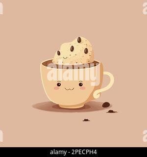 Flacher Cartoon mit einer hübschen, wunderschönen Tasse Kaffee in Pastellbraun Stock Vektor