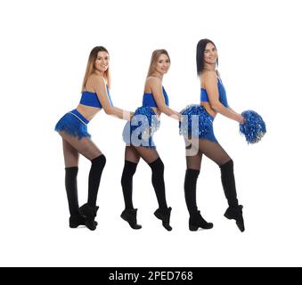 Eine Gruppe wunderschöner Cheerleader auf weißem Hintergrund Stockfoto