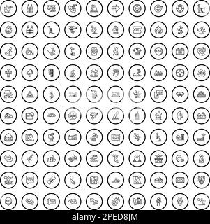 100 Gefahrensymbole eingestellt. Gliederungsdarstellung von 100 Gefahrensymbolen, Vektorsatz isoliert auf weißem Hintergrund Stock Vektor