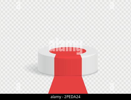 Rundes Podium mit rotem Teppich isoliert auf transparentem Hintergrund. Realistische Vektordarstellung des Sockels. Stock Vektor