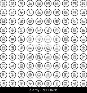 100 Economy-Symbole eingestellt. Gliederungsdarstellung der 100-Symbole für Wirtschaftlichkeit, Vektorsatz isoliert auf weißem Hintergrund Stock Vektor