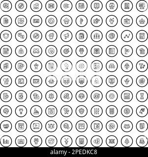 100 Zielgruppensymbole festgelegt. Gliederungsdarstellung der 100-Zielgruppensymbole Vektorsatz isoliert auf weißem Hintergrund Stock Vektor