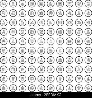 100 Geburtstagssymbole eingestellt. Skizzieren Sie die Darstellung von 100 Geburtstagssymbolen Vektorset isoliert auf weißem Hintergrund Stock Vektor