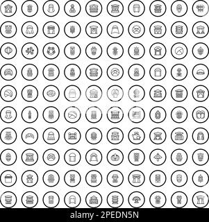 100 Kultursymbole eingestellt. Umrissdarstellung von 100 Kultursymbolen Vektorsatz isoliert auf weißem Hintergrund Stock Vektor