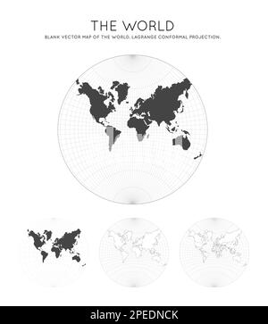 Weltkarte. Lagrange-konformale Projektion. Kugel mit Breiten- und Längengradlinien. Weltkarte über Meridiane und Parallelen im Hintergrund. Vector illu Stock Vektor