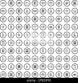 100 Teller-Symbole eingestellt. Skizzieren Sie die Darstellung von 100 Schalensymbolen, die auf weißem Hintergrund isoliert sind Stock Vektor