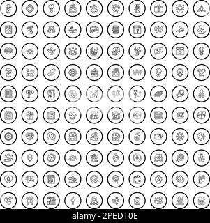 100 Symbole für Spenden festgelegt. Gliederungsdarstellung der 100-Spendensymbole Vektorsatz isoliert auf weißem Hintergrund Stock Vektor