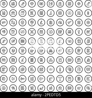 100 Schreibsymbole eingestellt. Gliederungsdarstellung von 100-Symbolen, Vektorsatz isoliert auf weißem Hintergrund Stock Vektor