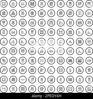 100 Spielfiguren für Kinder. Gliederungsdarstellung von 100 Kindsymbole, Vektorsatz isoliert auf weißem Hintergrund Stock Vektor