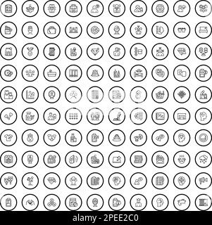 100 mentale Symbole eingestellt. Skizzieren Sie die Darstellung von 100 mentalen Symbolen, die auf weißem Hintergrund isoliert sind Stock Vektor