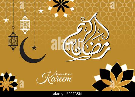 Ramadan Kareem islamisches Design mit arabischem Muster und Kalligraphie für Menü, Einladung, Poster, Banner, Karte für die Feier muslimischer Festivals Stock Vektor