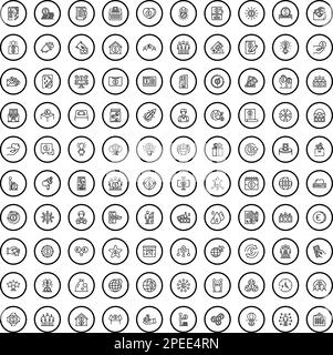 100 Philanthropie-Ikonen gesetzt. Gliederungsdarstellung von 100 Symbolen für Philanthropie, Vektorsatz isoliert auf weißem Hintergrund Stock Vektor