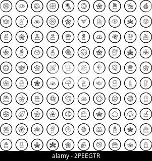 100 Anlagensymbole eingestellt. Skizzieren Sie die Darstellung von 100 Pflanzen Symbole Vektor-Set isoliert auf weißem Hintergrund Stock Vektor