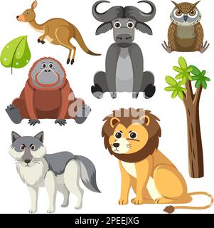 Abbildung der Cartoon Collection mit wilden Tieren Stock Vektor