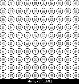 100 urbane Symbole eingestellt. Umrissdarstellung von 100 urbanen Symbolen Vektorsatz isoliert auf weißem Hintergrund Stock Vektor