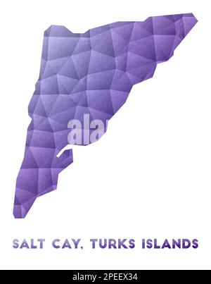 Karte von Salt Cay, Turks Islands. Niedrige Poly-Darstellung der Insel. Lilafarbenes geometrisches Design. Darstellung des polygonalen Vektors. Stock Vektor