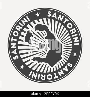 Rundes Santorin-Logo. Vintage-Reiseabzeichen mit kreisförmigem Namen und Karte der Insel, Vektordarstellung. Kann als Abzeichen, Logo, Label, st Stock Vektor