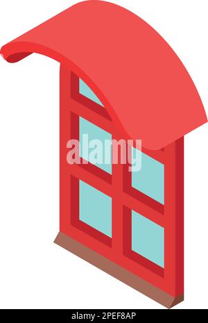 Rotes Türsymbol isometrischer Vektor. Rote Glastür im Vintage-Stil mit abgerundetem Visier. Außen-, Bau- und Reparaturkonzept Stock Vektor