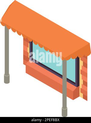 StoreFront-Symbol isometrischer Vektor. Großes quadratisches Fenster mit braunem Himmelssymbol. Außen-, Bau- und Reparaturkonzept Stock Vektor