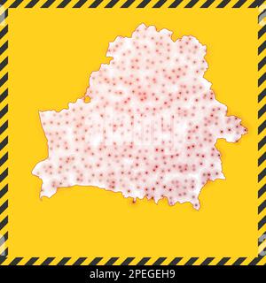 Weißrussland geschlossen - Virus Gefahr Zeichen. Symbol „Land sperren“. Schwarz gestreifter Rand um die Karte mit Virenverbreitungskonzept. Vektorabbildung. Stock Vektor