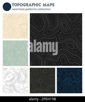 Topografische Karten. Schöne isolierte Muster, nahtloses Design. Cooler Fliesenhintergrund. Vektordarstellung. Stock Vektor