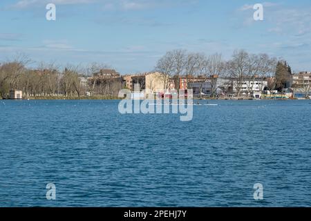 Banyoles-See, Rudertraining, Banyoles, Katalonien, Spanien Stockfoto