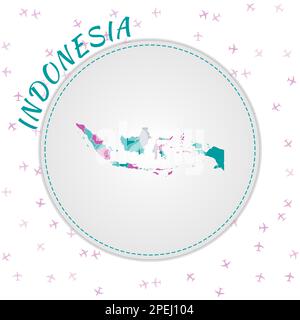 Kartendesign Indonesien. Landkarte mit Regionen in Smaragd-Amethyst-Farbpalette. Stock Vektor